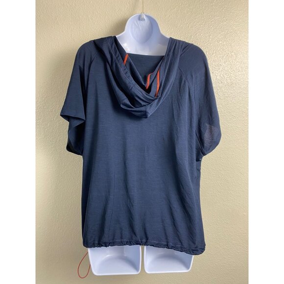 Athleta Womens Navy Blue Uppercut Short Sleeve Hoodie Size Large Athleisure - Picture 15 of 16